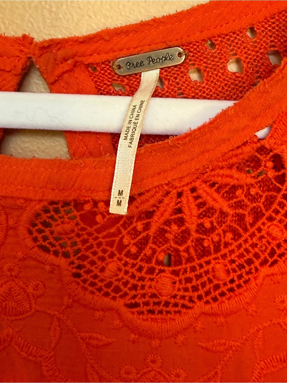 Free People Crochet Lace Bell-Sleeve Top - Red/Orange Size M - Picture 3 of 5